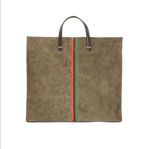 Clare V. Simple Tote Suede Army Green w Stripes